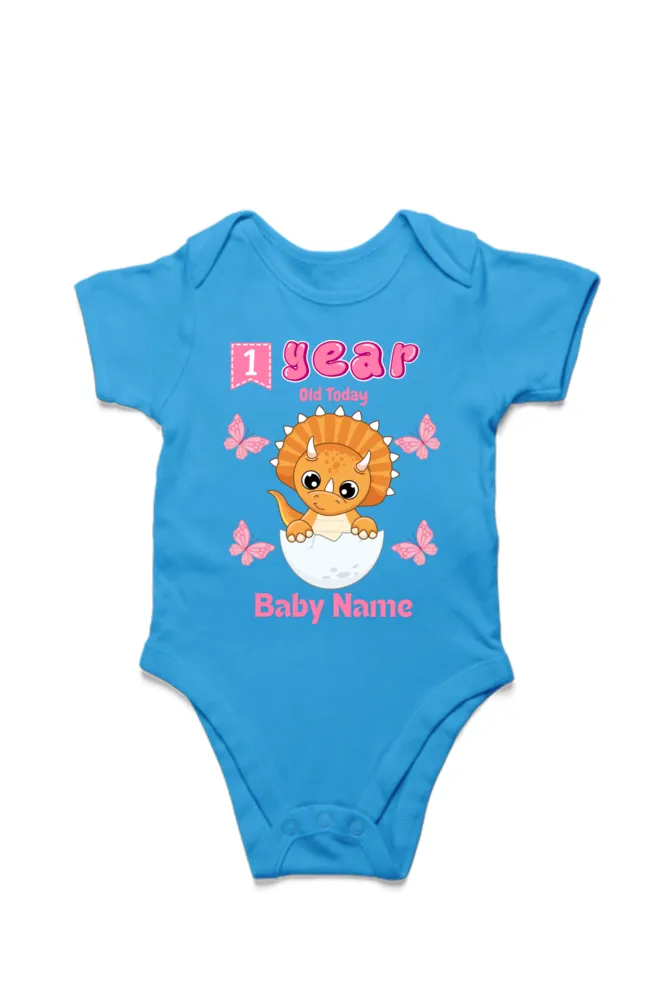 1 Year Celebration : Dino Rompers Printed With Your Baby Girl Name For Their Monthly Milestone