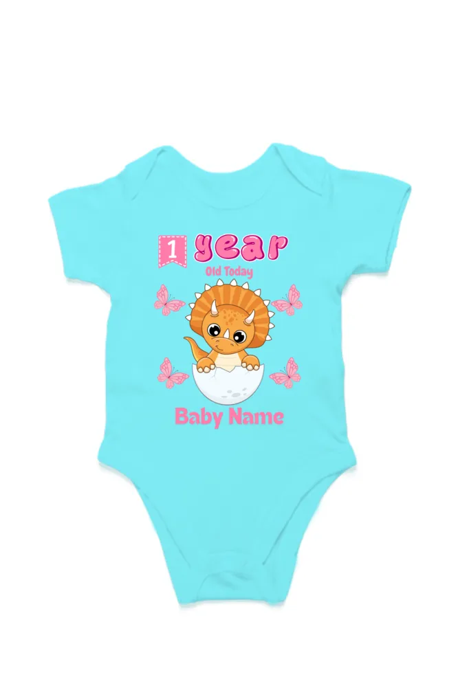 1 Year Celebration : Dino Rompers Printed With Your Baby Girl Name For Their Monthly Milestone