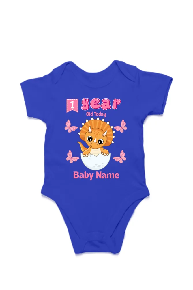 1 Year Celebration : Dino Rompers Printed With Your Baby Girl Name For Their Monthly Milestone