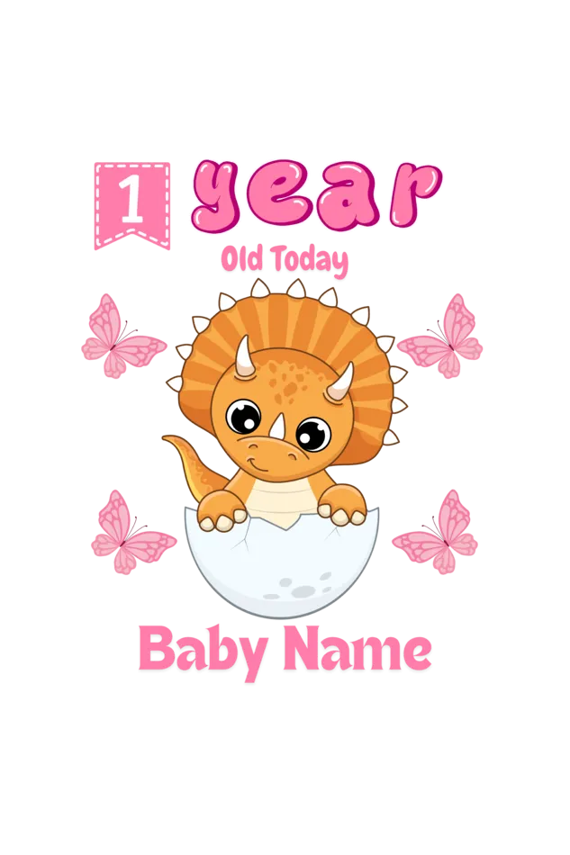 1 Year Celebration : Dino Rompers Printed With Your Baby Girl Name For Their Monthly Milestone