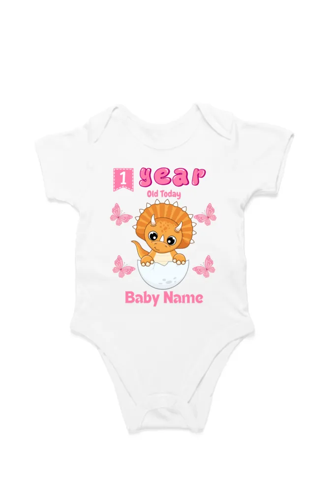 1 Year Celebration : Dino Rompers Printed With Your Baby Girl Name For Their Monthly Milestone