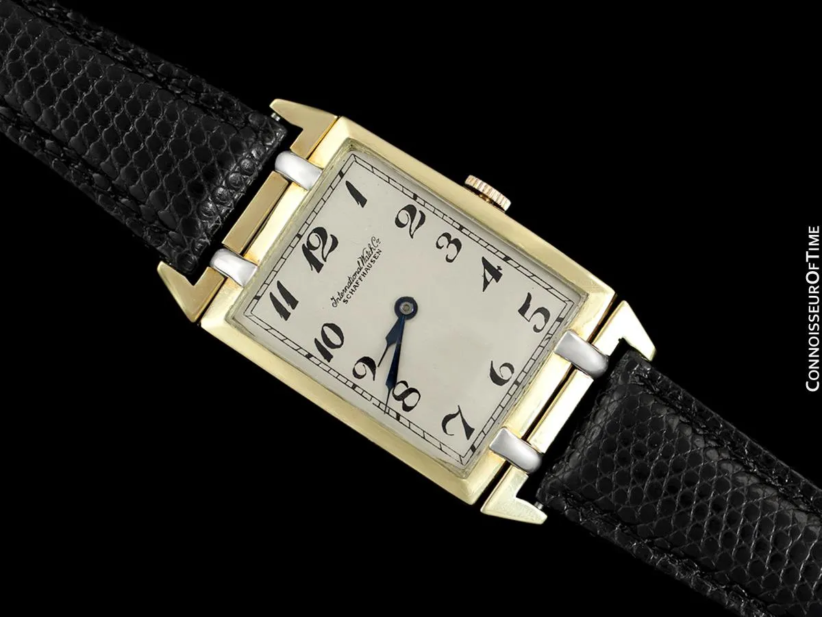 1915 IWC Vintage Mens Art Deco Massive 47mm Rectangular Watch - 18K Yellow & White Gold