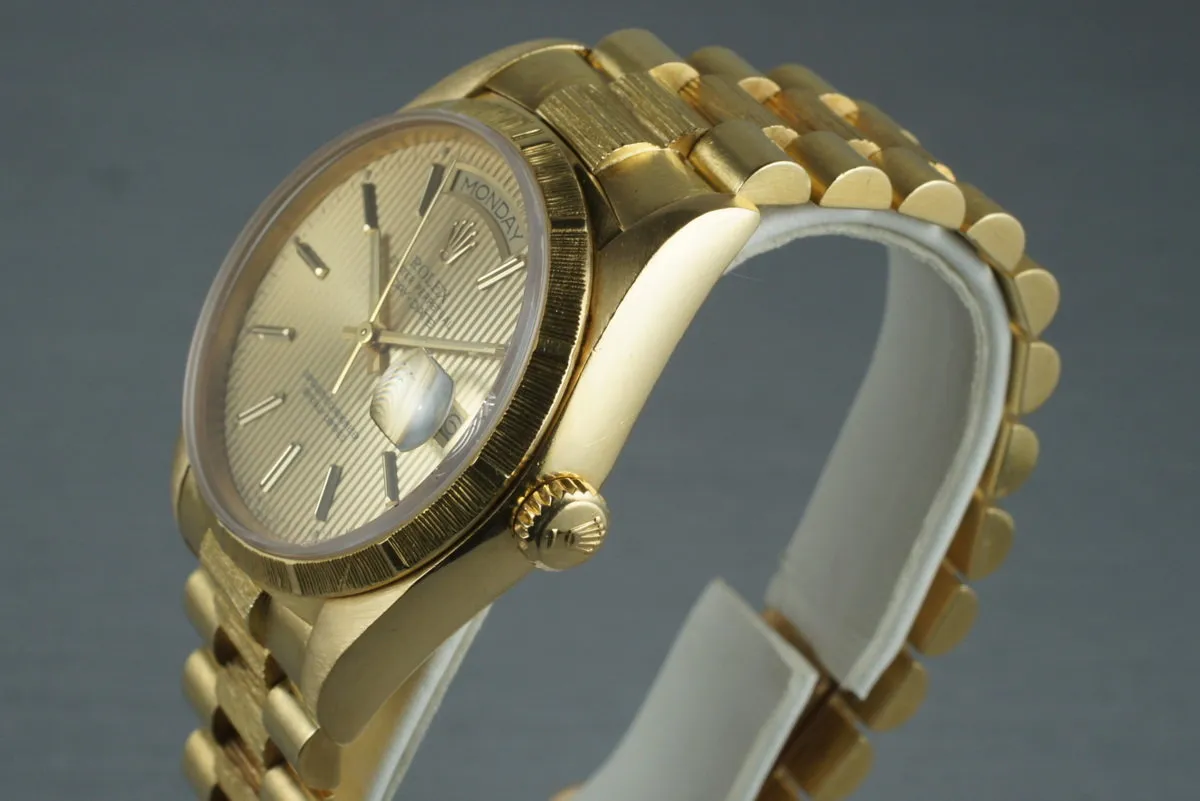 1986 Rolex 18K YG Bark Day-Date 18078 with Tapestry Dial