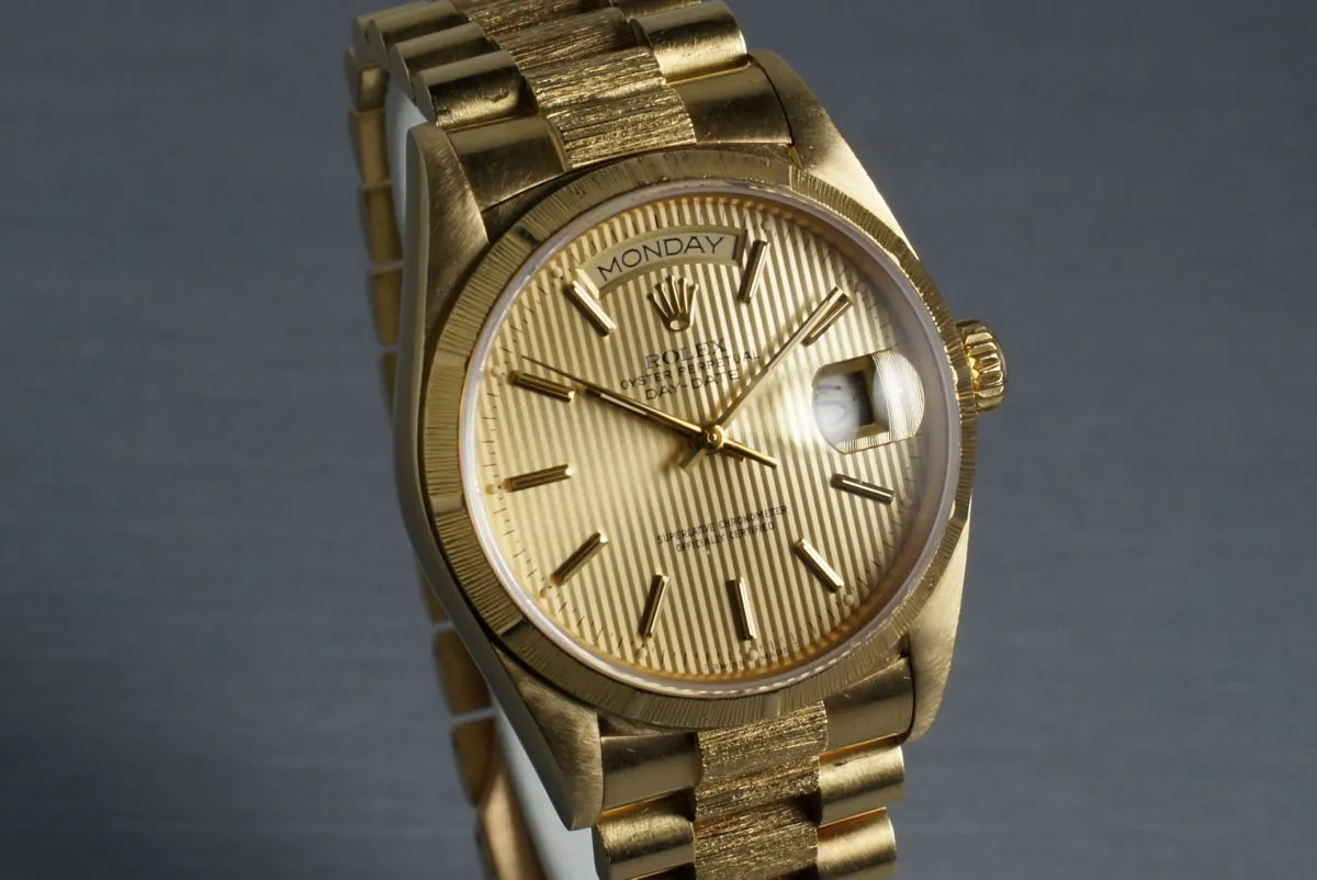 1986 Rolex 18K YG Bark Day-Date 18078 with Tapestry Dial