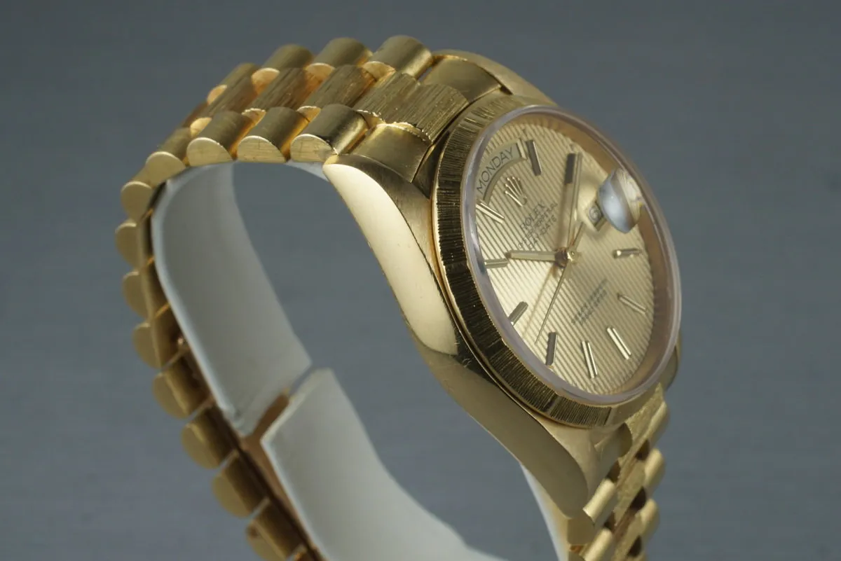 1986 Rolex 18K YG Bark Day-Date 18078 with Tapestry Dial