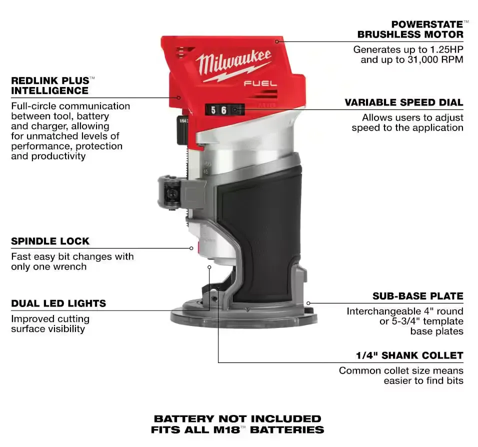 2723-20 Milwaukee M18 Fuel Compact Router (Tool Only)