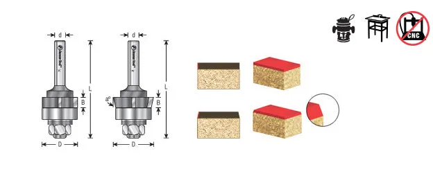 4 Wing Single Bevel Trim Cutter Assembly | 25°x 1 1⁄16 Dia x 1⁄4 x 1⁄4" Shank | 47408 | 738685874080