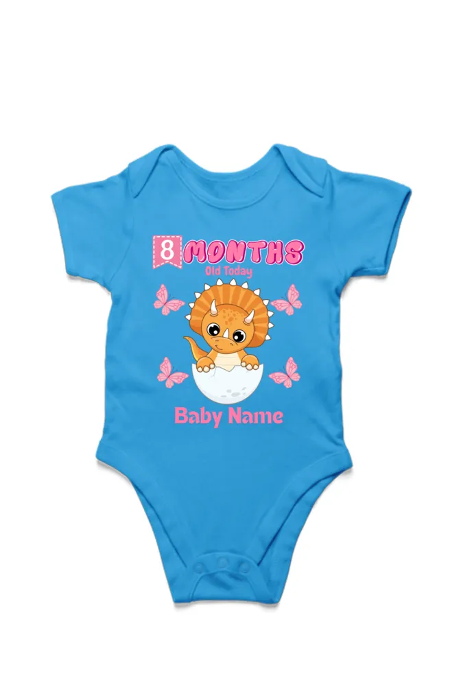 8 Month Celebration : Dino Rompers Printed With Your Baby Girl Name For Their Monthly Milestone