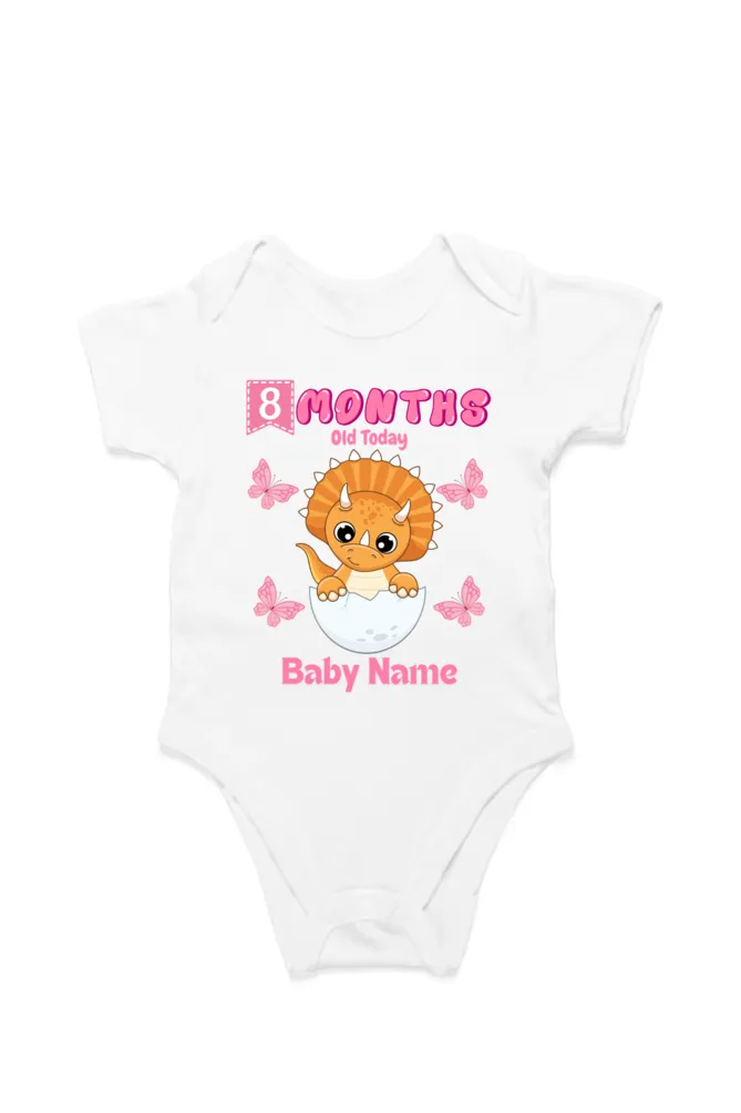 8 Month Celebration : Dino Rompers Printed With Your Baby Girl Name For Their Monthly Milestone