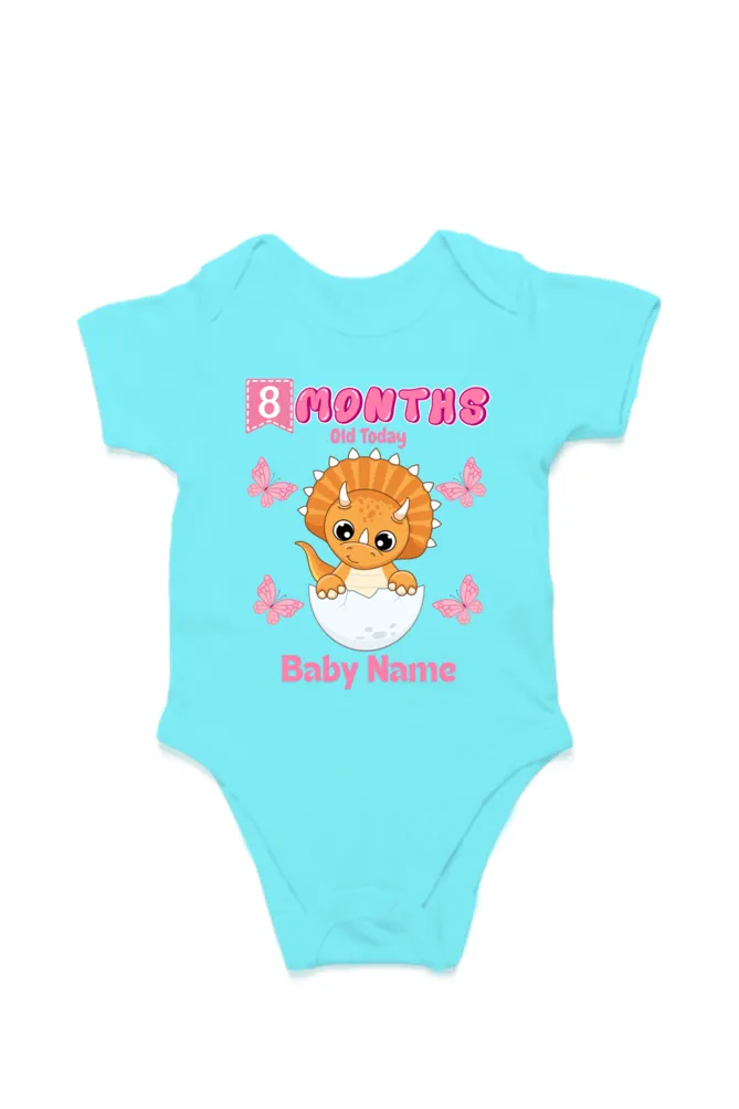 8 Month Celebration : Dino Rompers Printed With Your Baby Girl Name For Their Monthly Milestone