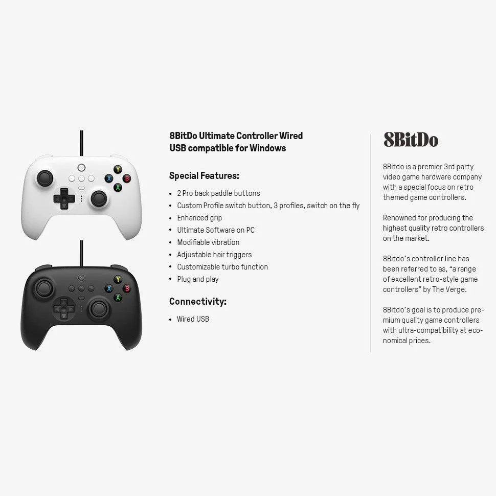 8BitDo Ultimate Controller: Wired USB Gamepad for Switch Windows PC Steam Android