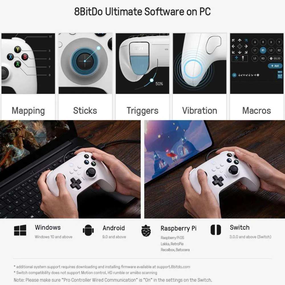 8BitDo Ultimate Controller: Wired USB Gamepad for Switch Windows PC Steam Android