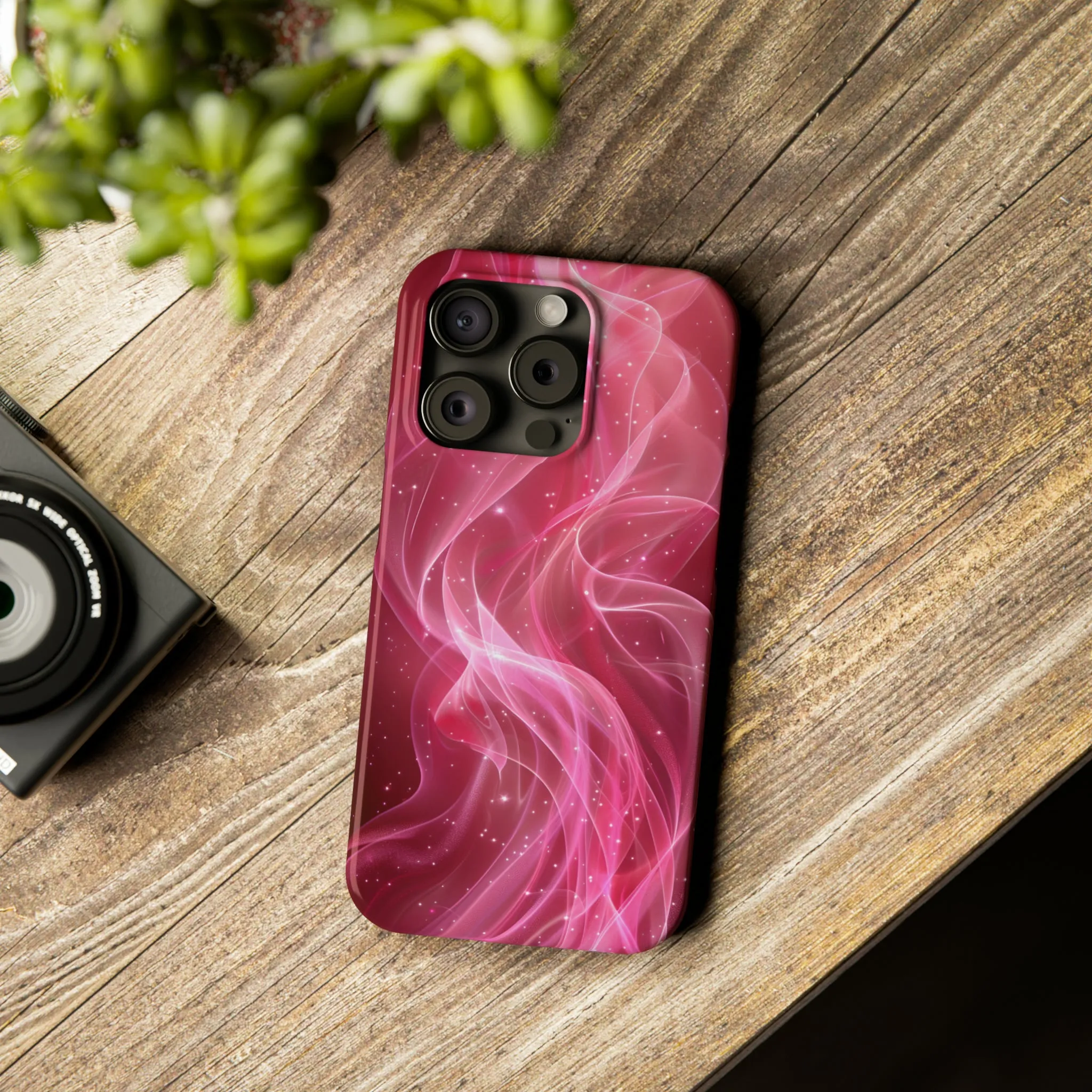 Abstract Pink Swirls Design Sleek Elegance Wireless-Charging Compatible Phone Case Slim Phone Case compatible with over 20 iphone models