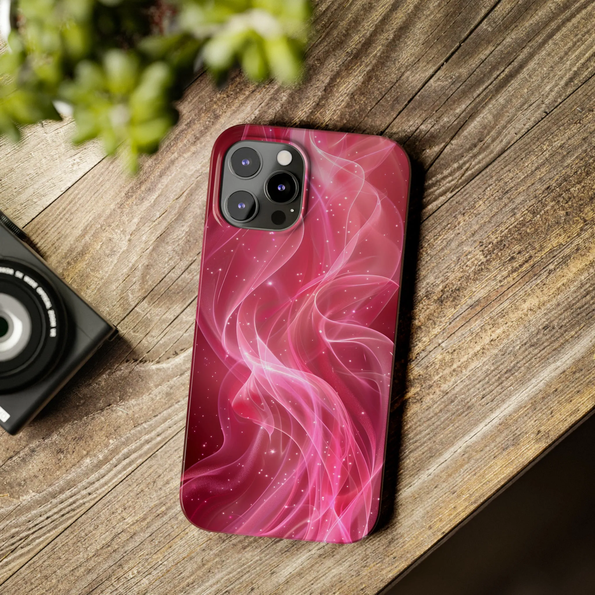 Abstract Pink Swirls Design Sleek Elegance Wireless-Charging Compatible Phone Case Slim Phone Case compatible with over 20 iphone models