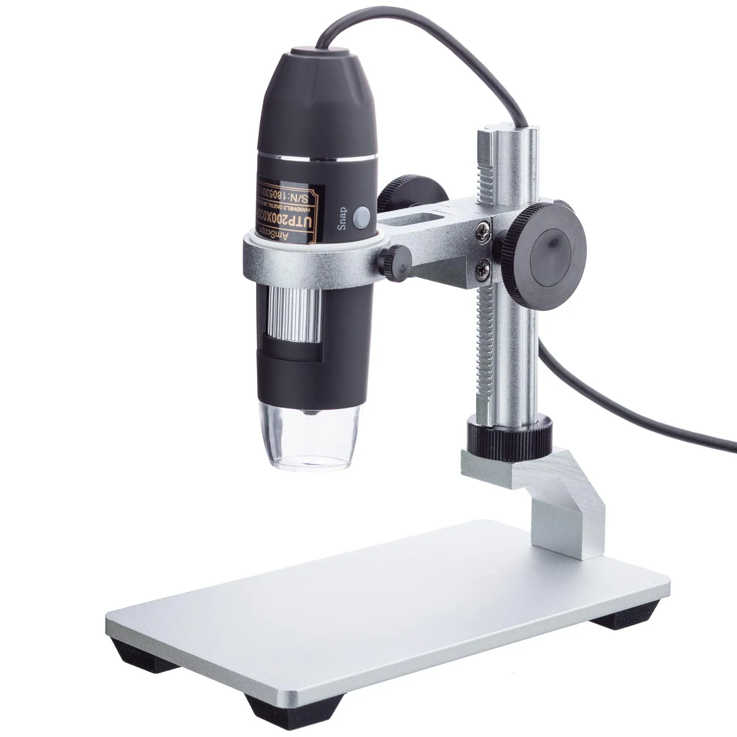 AmScope UTP Series 2.0MP USB Handheld Digital Microscope 10X-200X Magnification on Metal Stand with LED Illumination