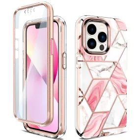 Apple iPhone 13 Pro Max Case | Marble Shockproof Bumper Stylish Slim Phone Cases | Pink Marble