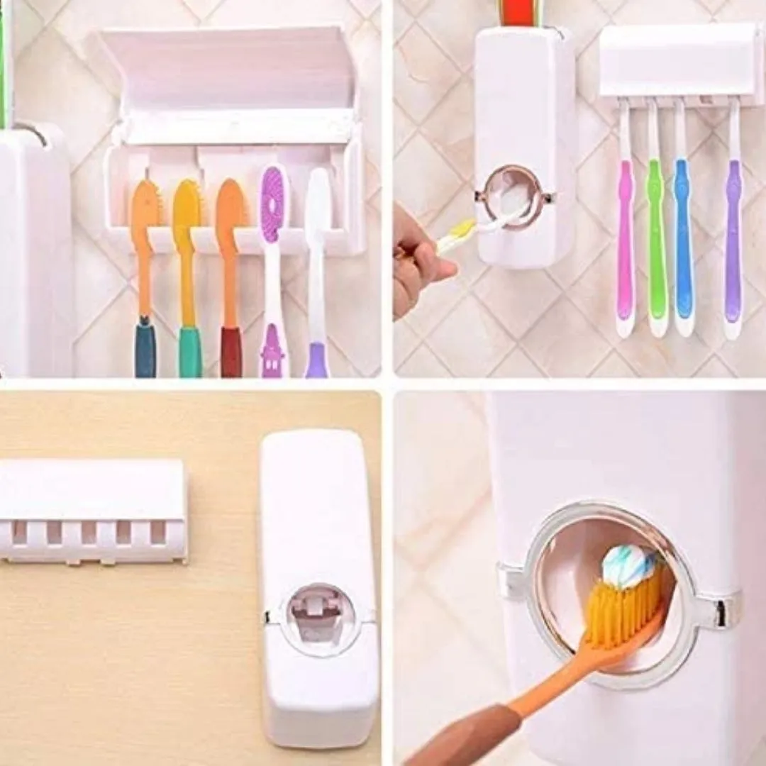 Automatic Plastic Toothpaste Dispenser 5 Toothbrush Holder Toothpaste Squeezer Bathroom Shelves Organizer