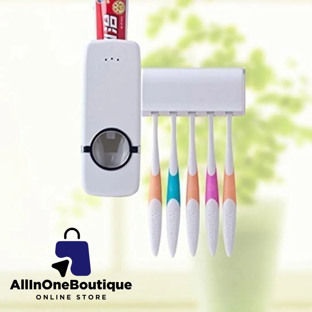 Automatic Plastic Toothpaste Dispenser 5 Toothbrush Holder Toothpaste Squeezer Bathroom Shelves Organizer