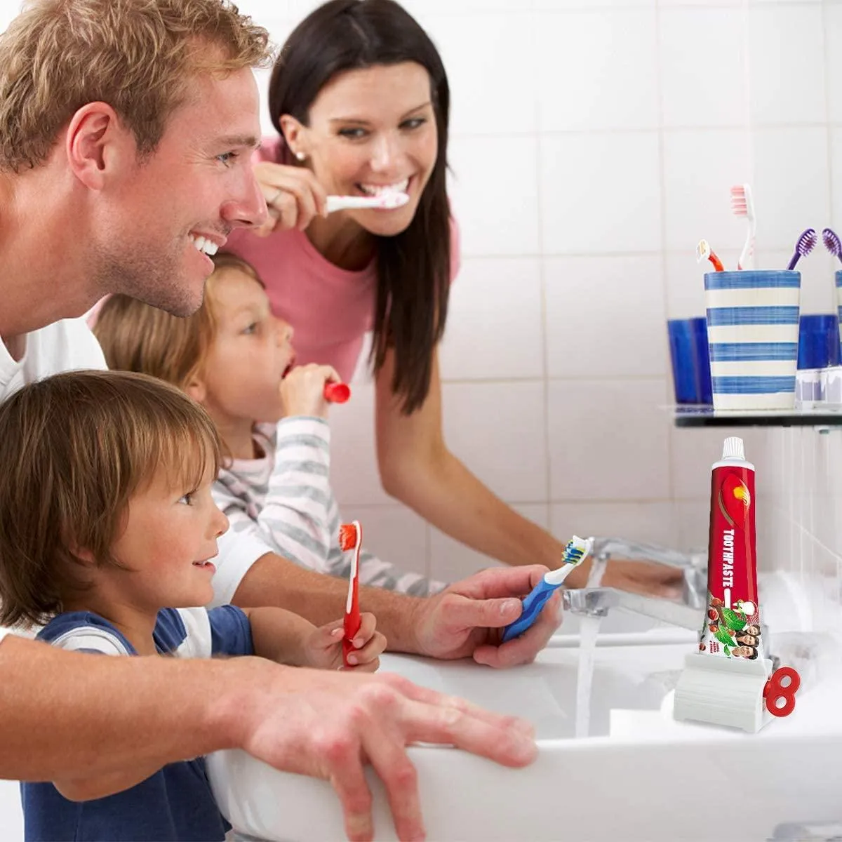 Automatic Toothpaste Dispenser and Toothbrush Holder - Wall-Mounted Bathroom Organizer