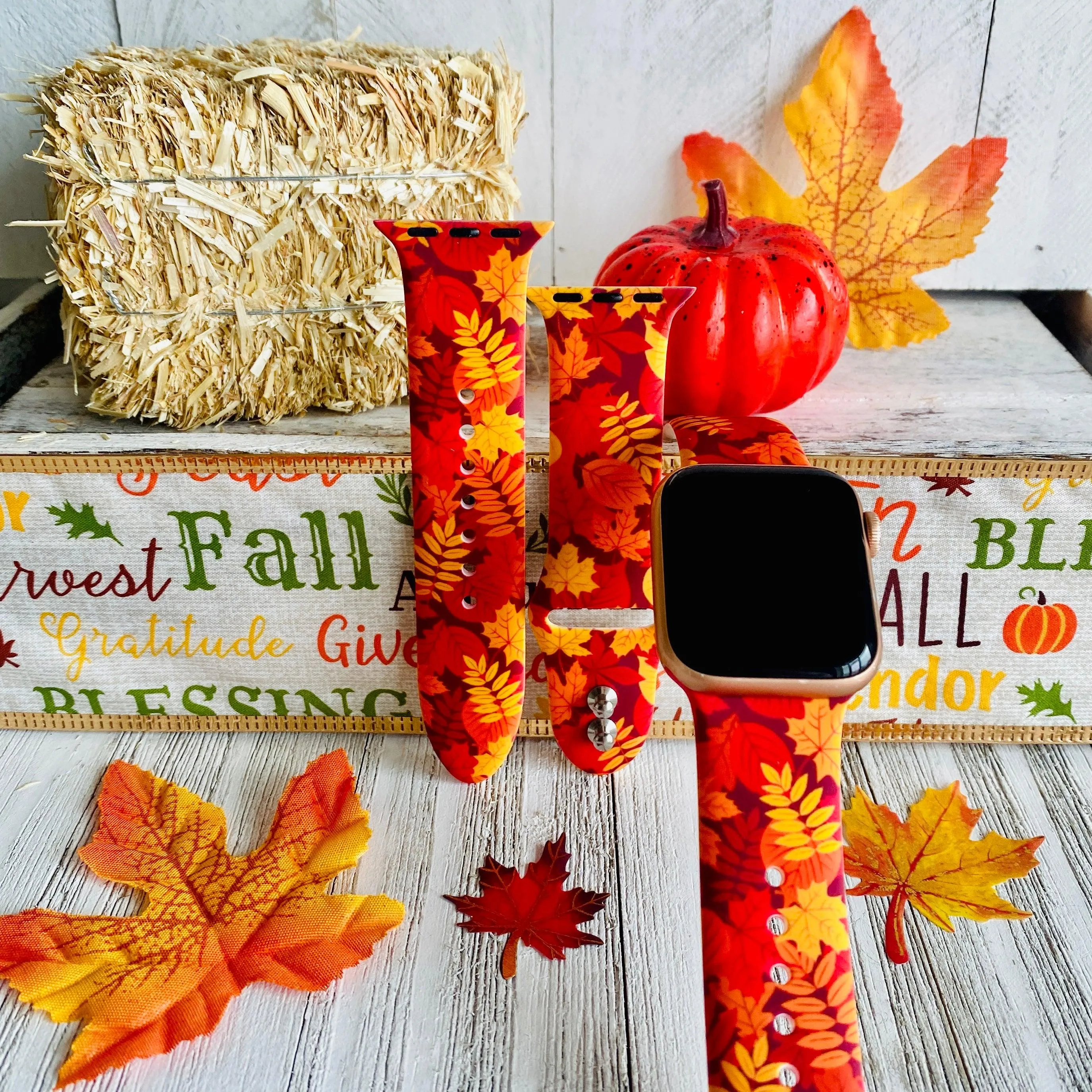 Autumn Leaf Print Silicone Band For Apple Watch