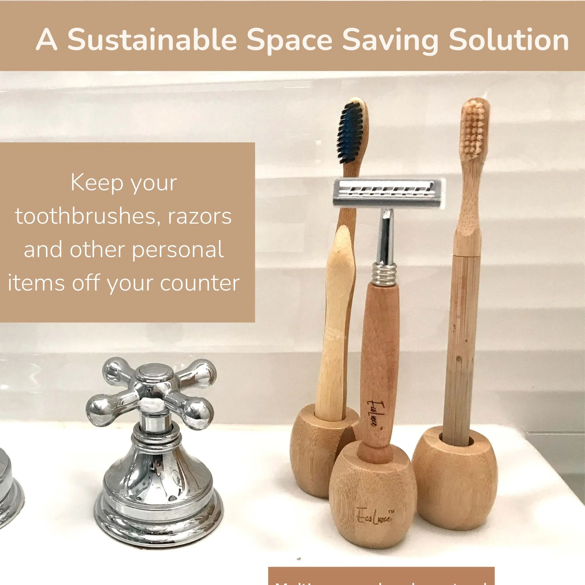 Bamboo Toothbrush or Razor Stand FSC Certified (2 pack)