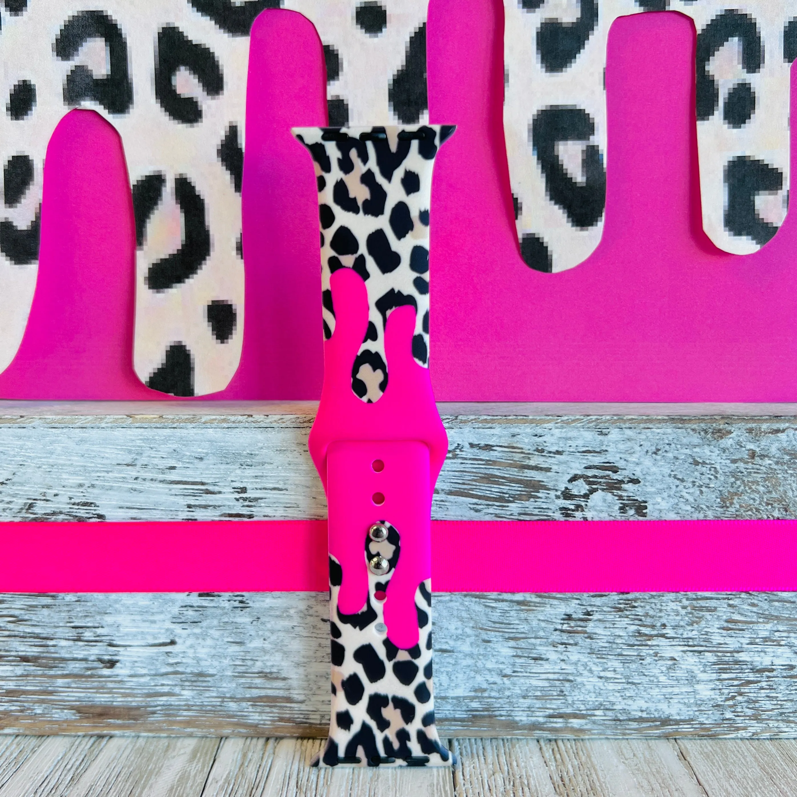 Barbie Pink Leopard Drip Print Silicone Band For Apple Watch