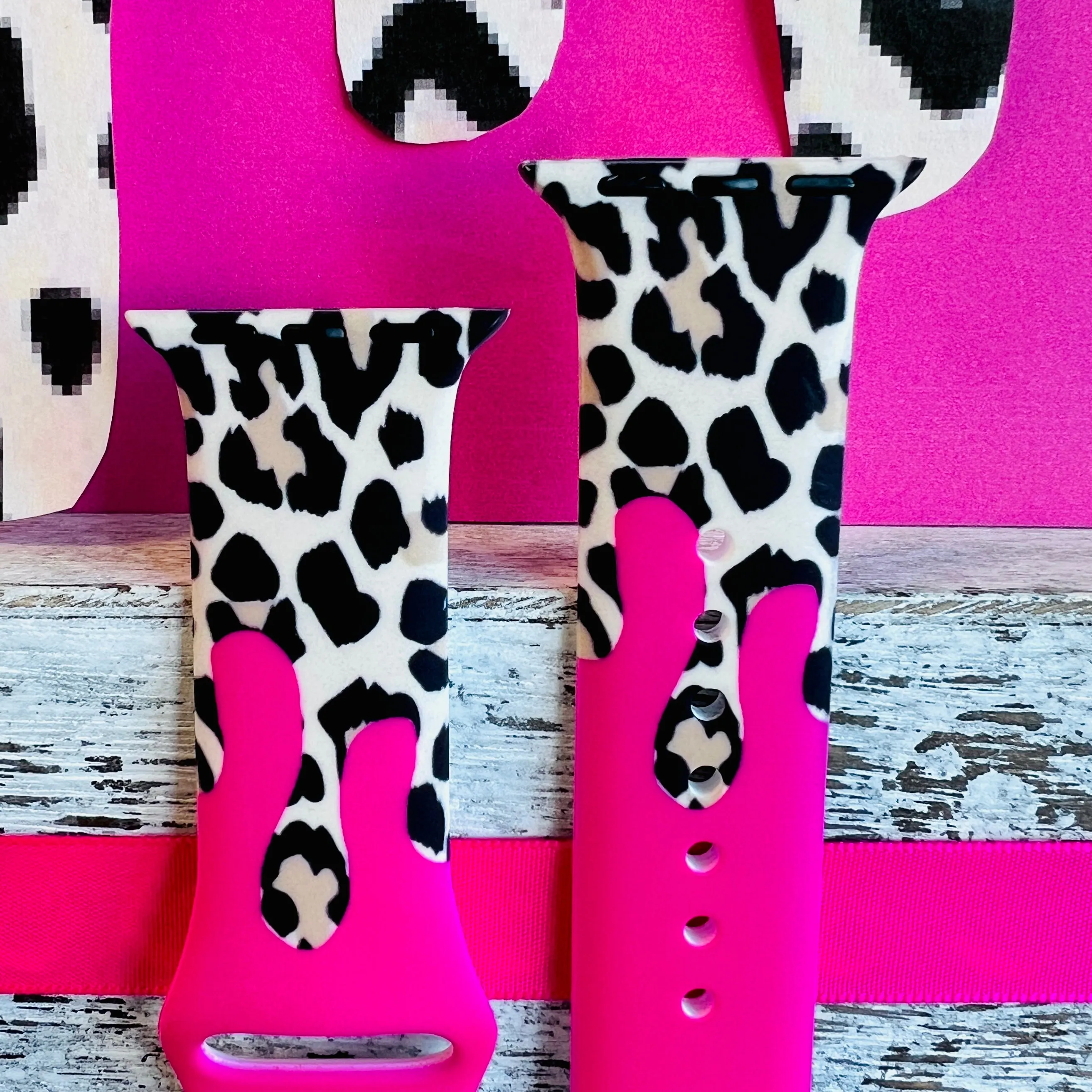 Barbie Pink Leopard Drip Print Silicone Band For Apple Watch