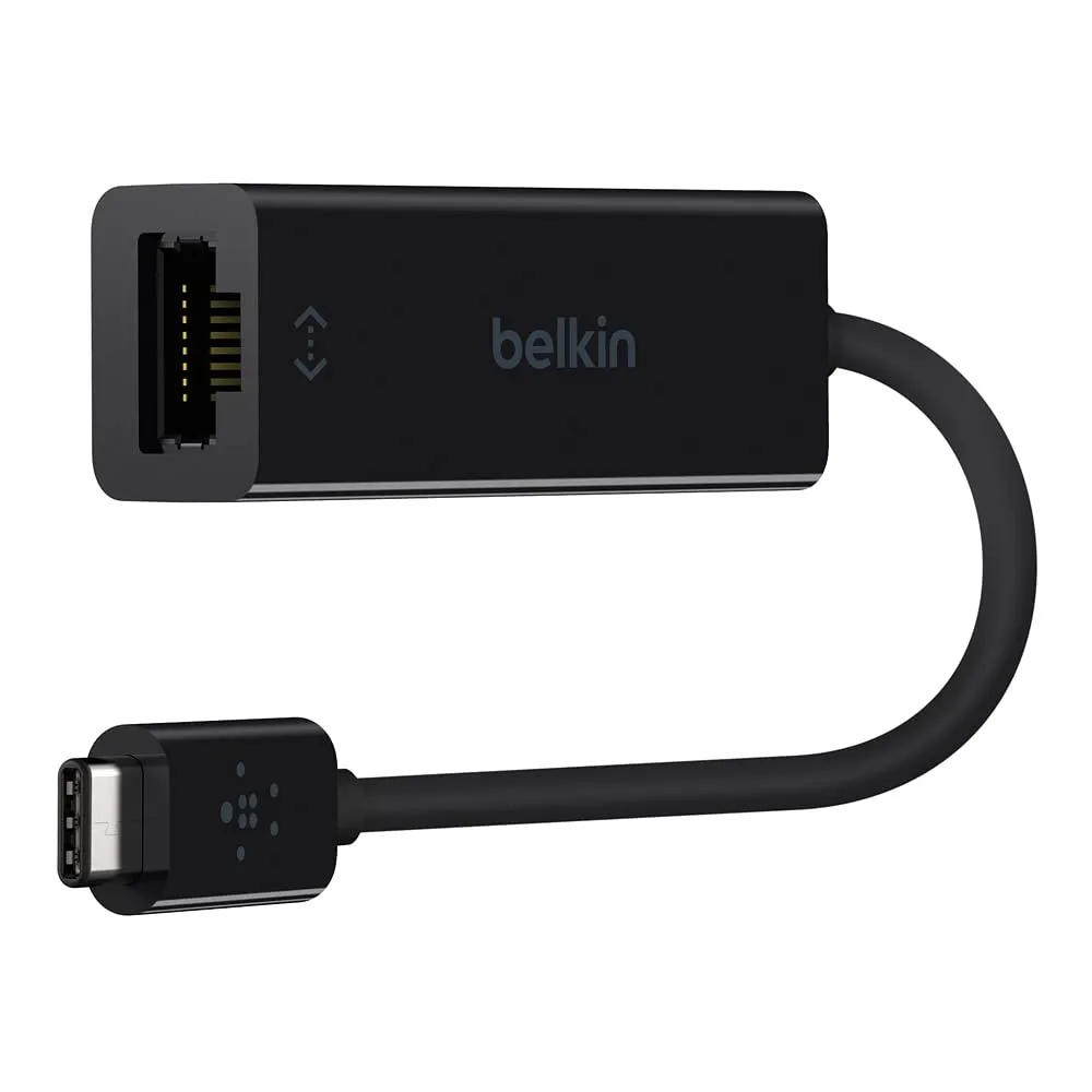 Belkin Type-C to RJ45 Gigabit Ethernet Network Adapter, RJ45 LAN Wired Adapter with 10/100/1000 Speed for Ultrabook, Chromebook, Laptop, Desktop and iPad, Plug & Play - Black