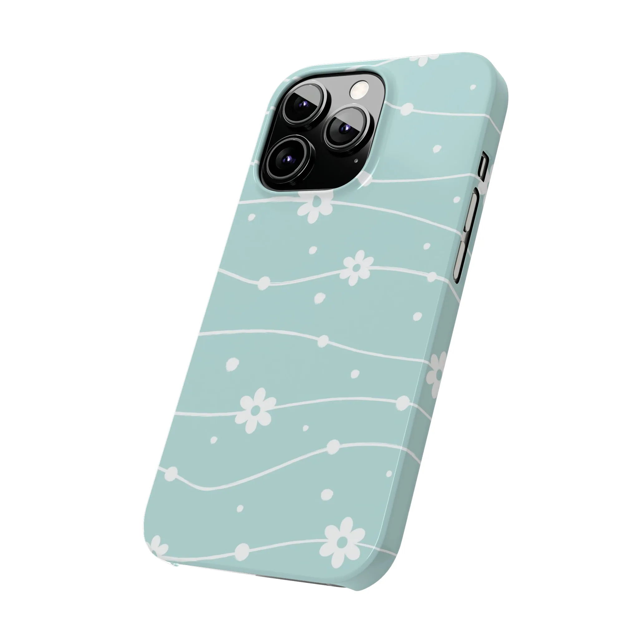 Blue background and White Daisies Polka Dots Design Sleek Elegance Wireless-Charging Compatible Phone Case Slim Phone Case compatible with over 20 iphone models