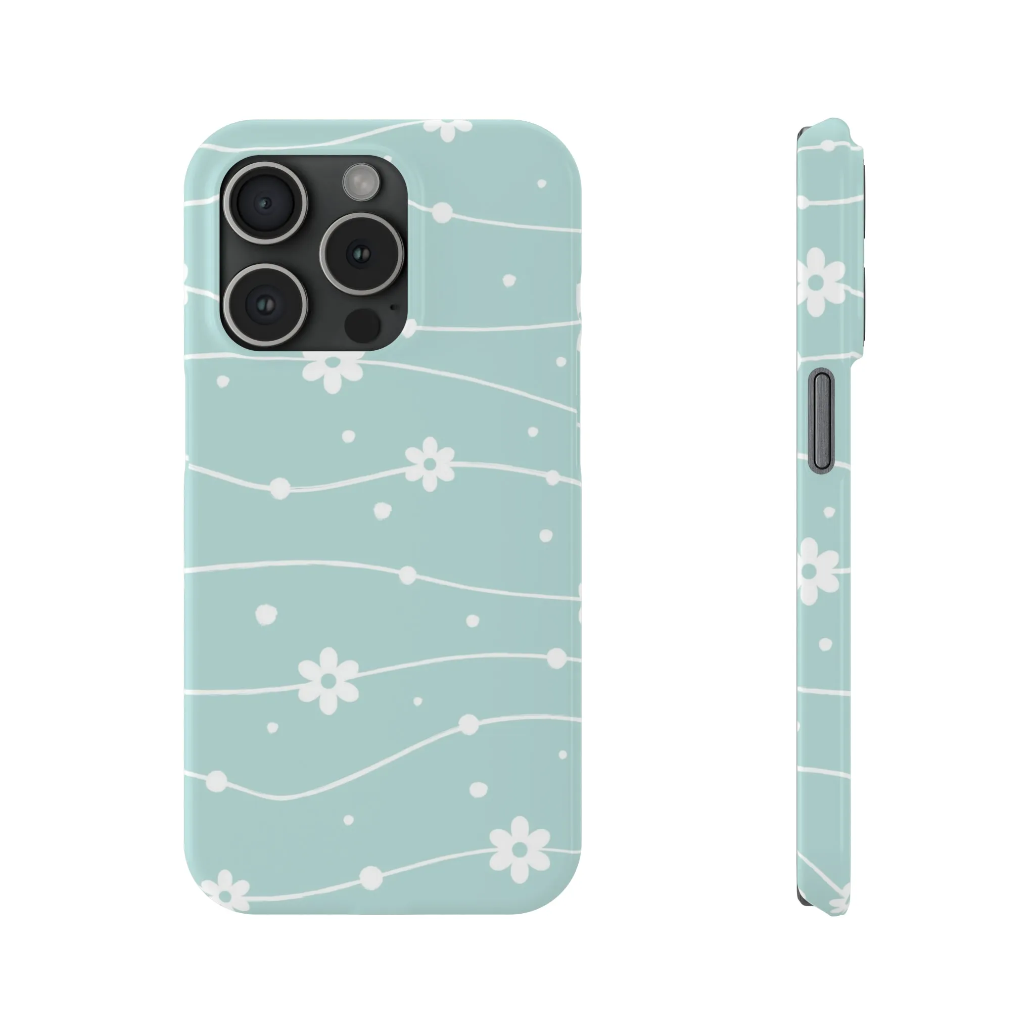 Blue background and White Daisies Polka Dots Design Sleek Elegance Wireless-Charging Compatible Phone Case Slim Phone Case compatible with over 20 iphone models