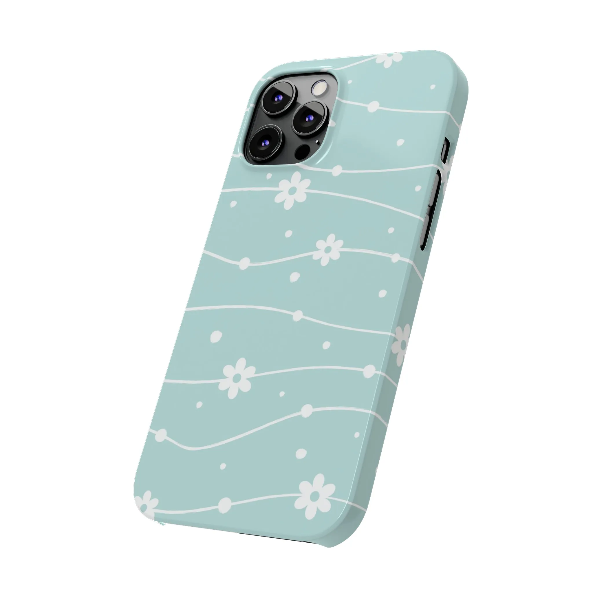 Blue background and White Daisies Polka Dots Design Sleek Elegance Wireless-Charging Compatible Phone Case Slim Phone Case compatible with over 20 iphone models