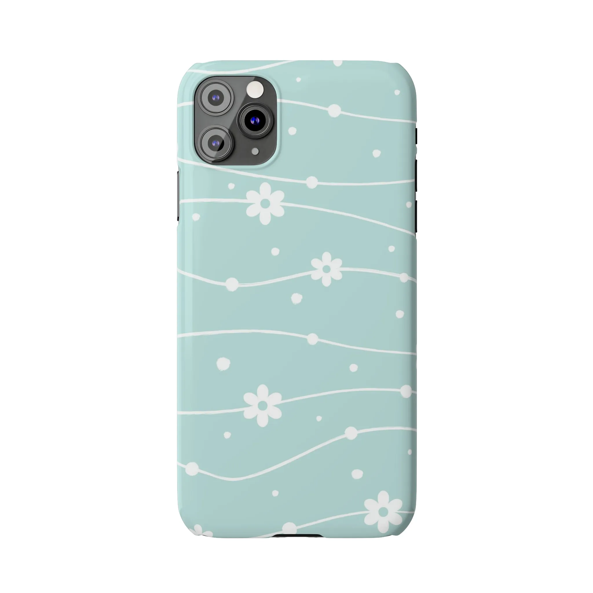 Blue background and White Daisies Polka Dots Design Sleek Elegance Wireless-Charging Compatible Phone Case Slim Phone Case compatible with over 20 iphone models