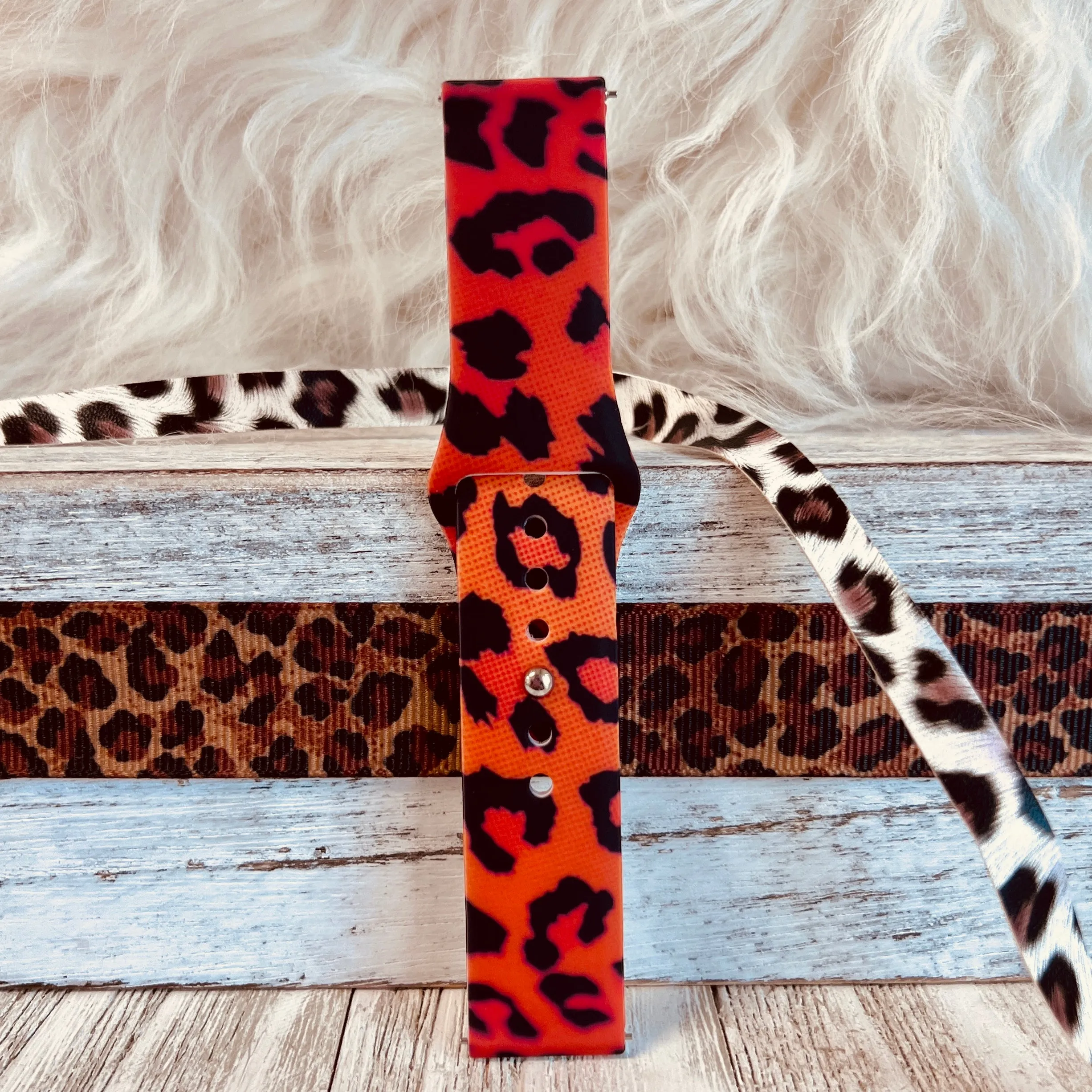 Burnt Orange Leopard Print Silicone Band For Samsung Watch