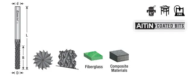 Burr End Fiberglass & Composite Cutting CNC Router Bit | 3⁄8 Dia x 1 x 3⁄8 Shank | 48055-B | 738685480557