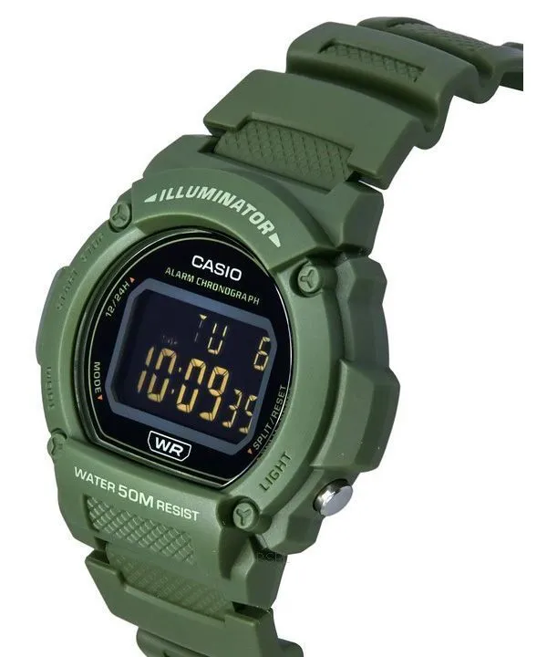 Casio Standard Illuminator Digital Green Resin Strap Quartz W-219HC-3B Mens Watch