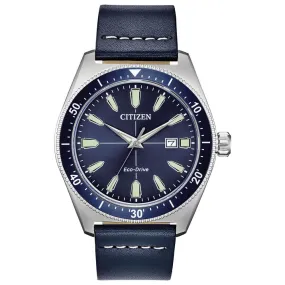 Citizen Brycen Blue Dial Blue Bezel Leather Strap Men's Watch AW1591-01L