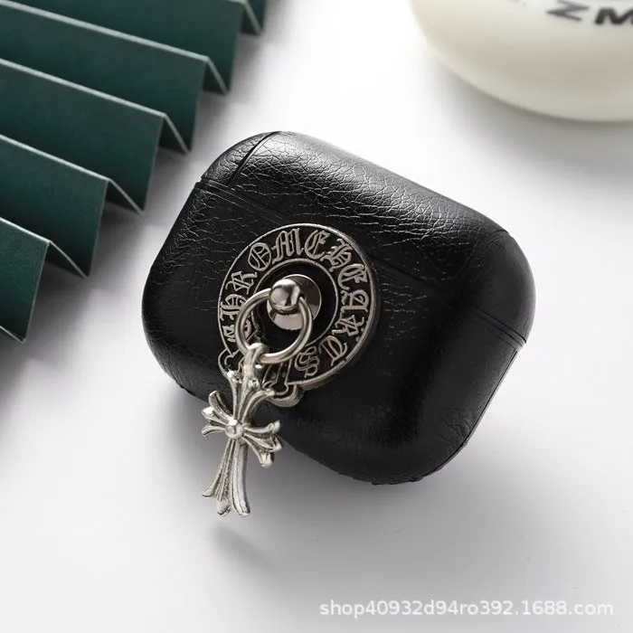 Cross Chrome Hearts Airpods Pro PU Leather Case with Carabiner