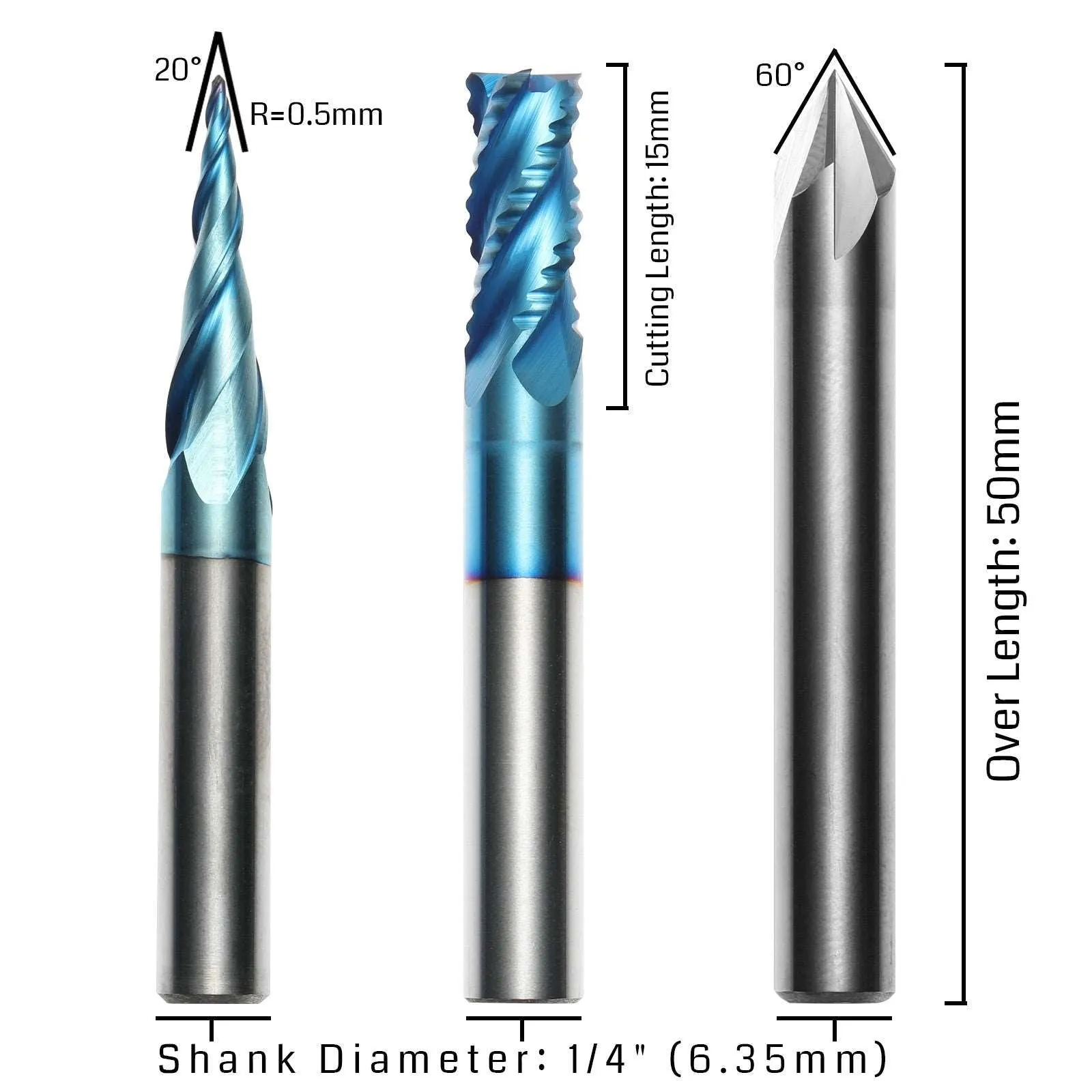 [Discontinued] EM05A, 1/4" & 1/8", CNC Router Bit Carving Set, for Wood Detail Profile, 5pcs