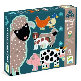 Djeco 6-in-1 Progressive Giant Puzzle – Honoré & Friends