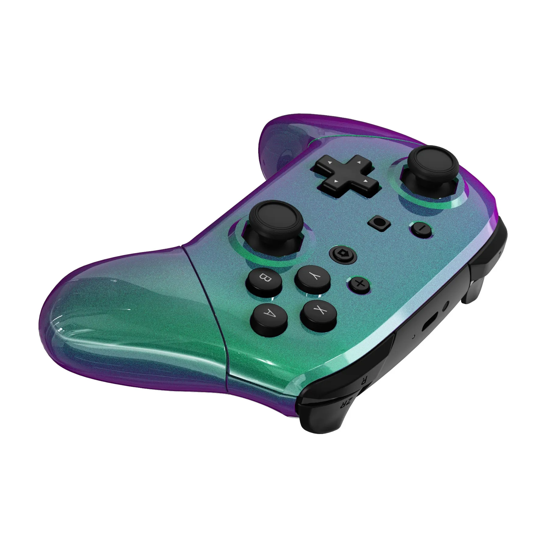 eXtremeRate Chameleon Green Purple Faceplate Backplate Handles Cover, Octagonal Gated Sticks Design DIY Replacement Grip Housing Shell for NS Switch Pro Controller - Controller NOT Included - FRE608