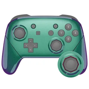 eXtremeRate Chameleon Green Purple Faceplate Backplate Handles Cover, Octagonal Gated Sticks Design DIY Replacement Grip Housing Shell for NS Switch Pro Controller - Controller NOT Included - FRE608