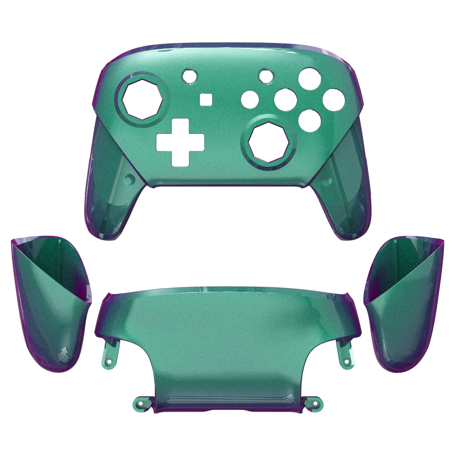 eXtremeRate Chameleon Green Purple Faceplate Backplate Handles Cover, Octagonal Gated Sticks Design DIY Replacement Grip Housing Shell for NS Switch Pro Controller - Controller NOT Included - FRE608