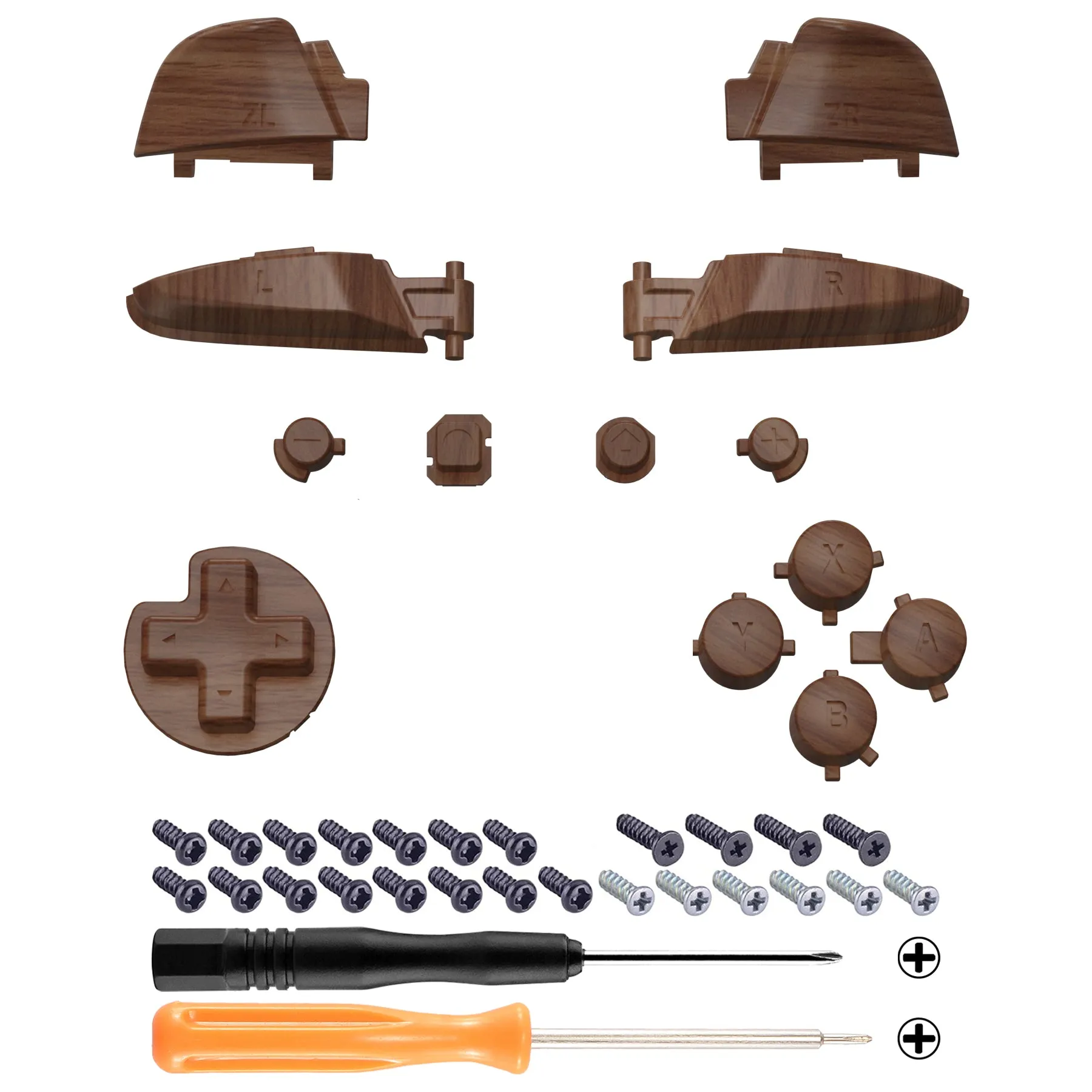 eXtremeRate DIY Replacement Full Set Buttons for Nintendo Switch Pro Controller - Wood Grain - KRS201