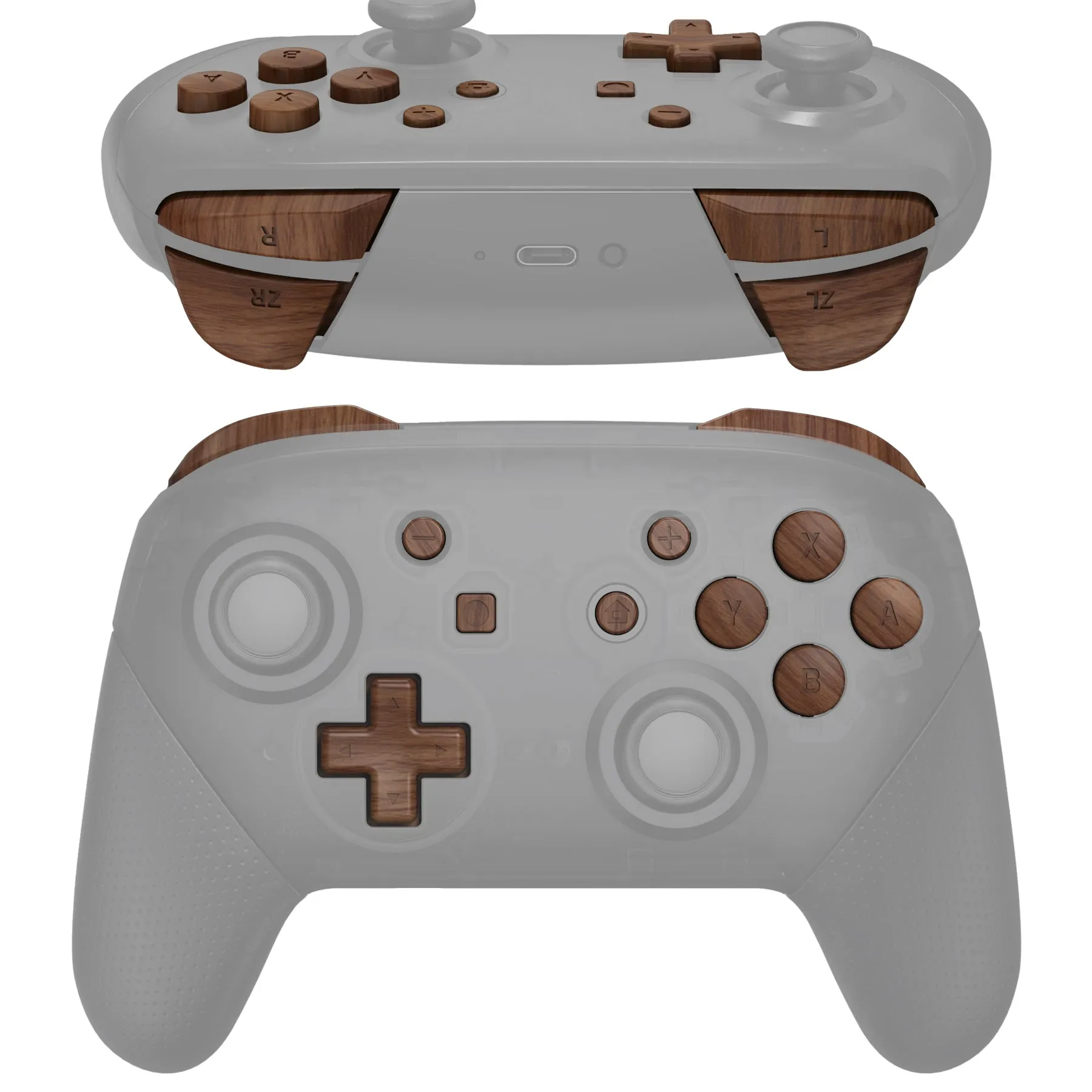 eXtremeRate DIY Replacement Full Set Buttons for Nintendo Switch Pro Controller - Wood Grain - KRS201