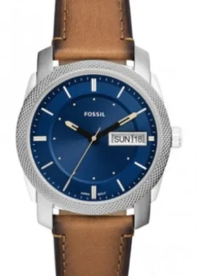 FOSSIL MACHINE GENTS BLUE DIAL TAN ECO-LEATHER BAND FS5920