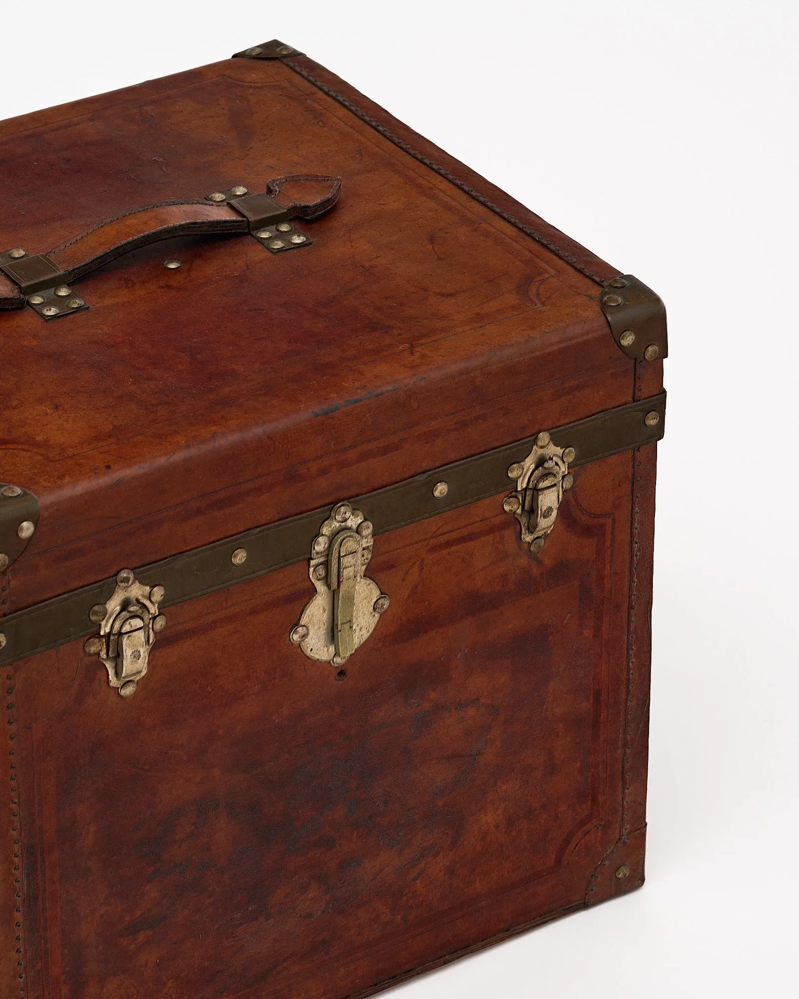 French Antique Leather Traveling Trunk