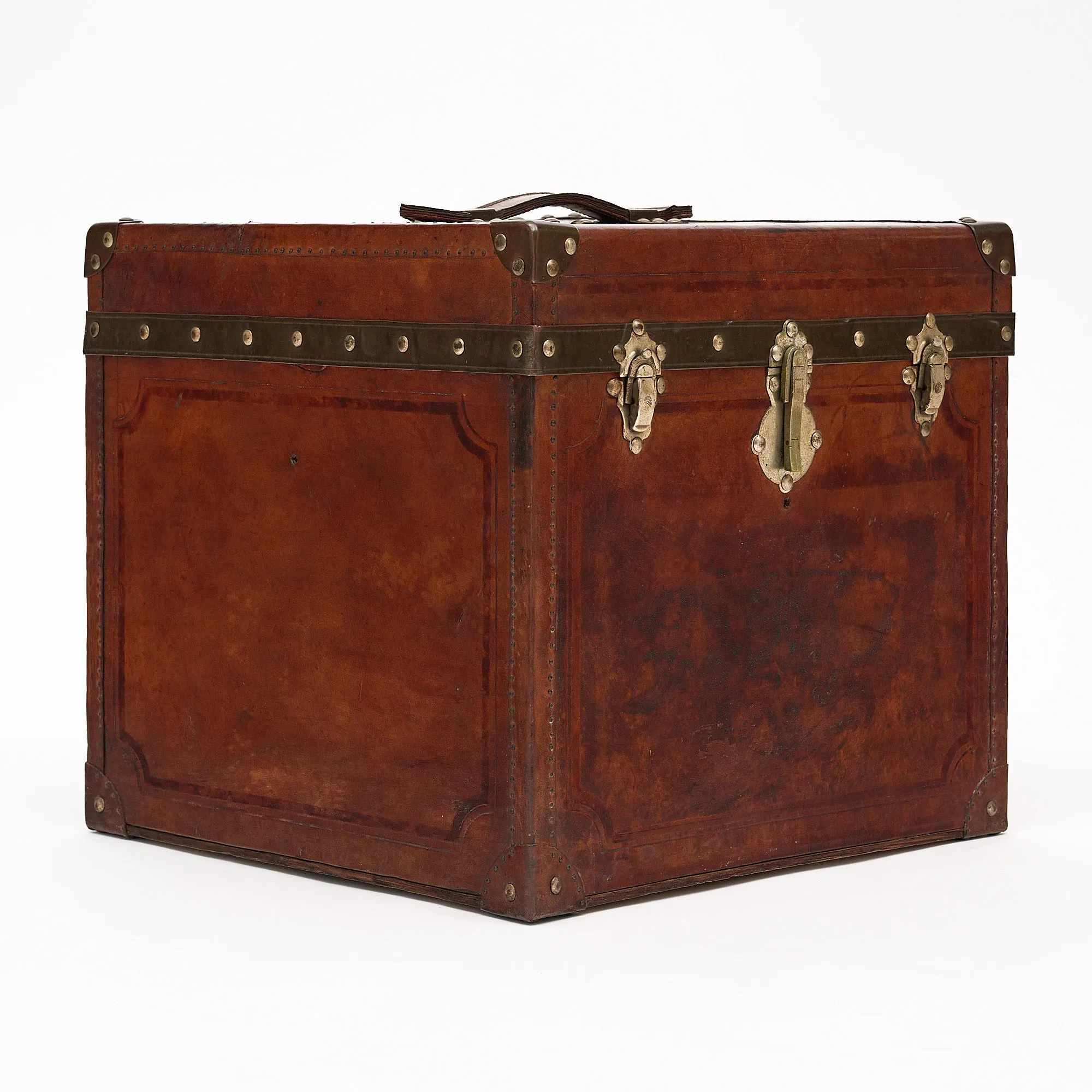 French Antique Leather Traveling Trunk