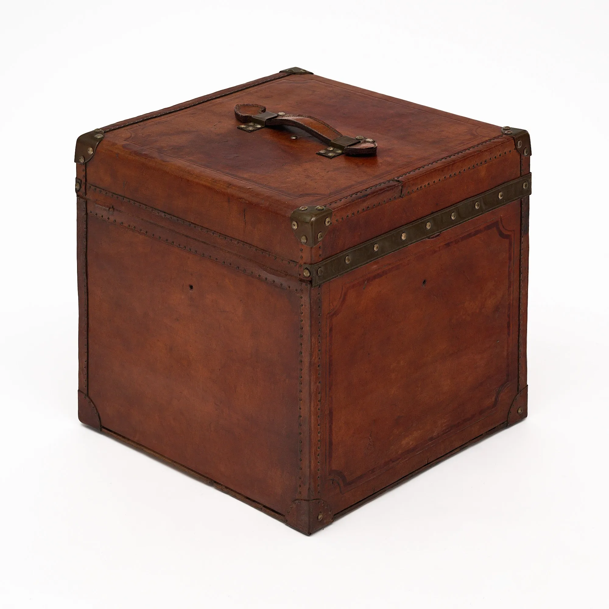 French Antique Leather Traveling Trunk