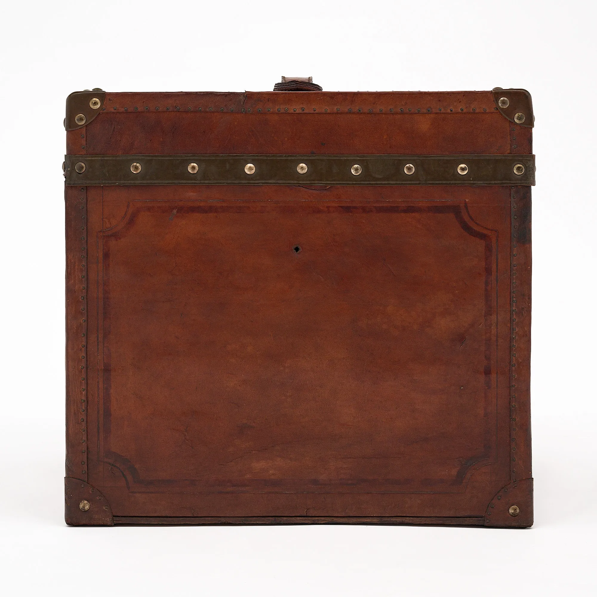 French Antique Leather Traveling Trunk