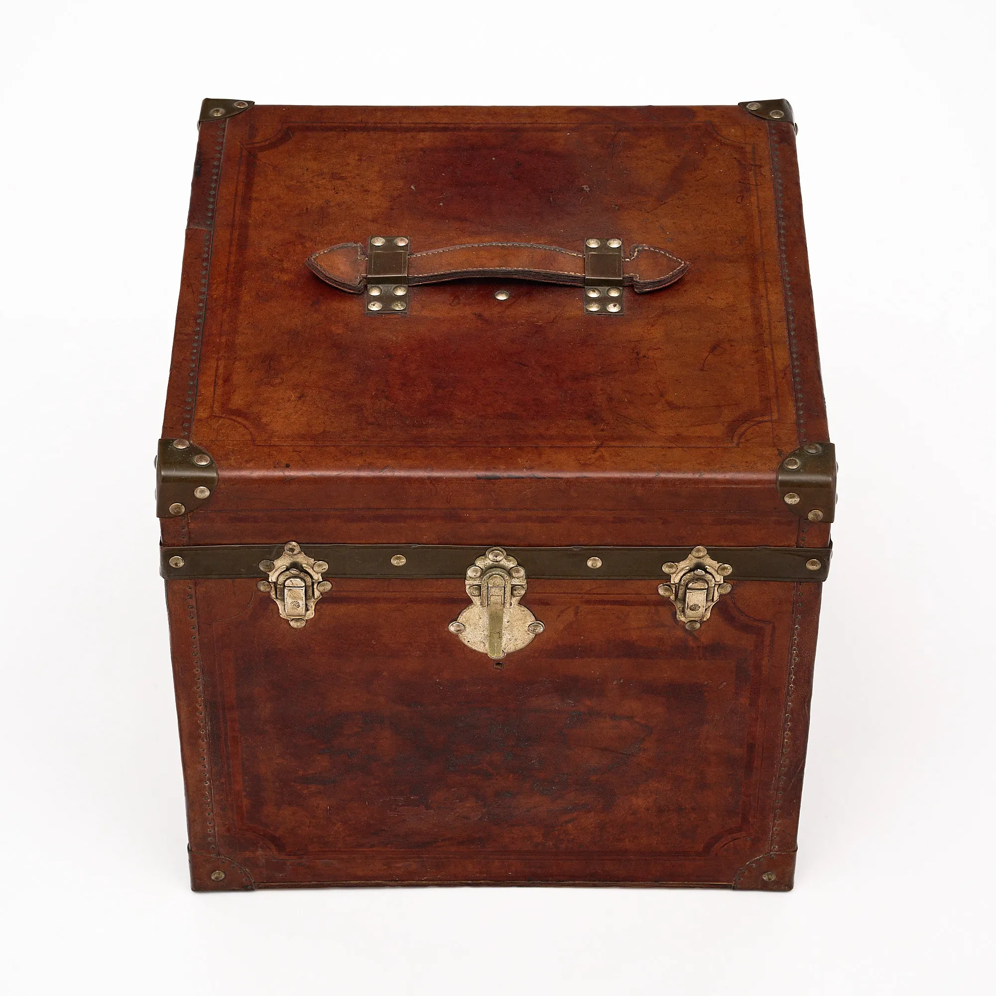 French Antique Leather Traveling Trunk